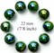 PEACOCK Green/Blue/Yellow Iridescent Glass Marbles 22mm (7/8 inch) SHOOTER Taw (Lot of 10)